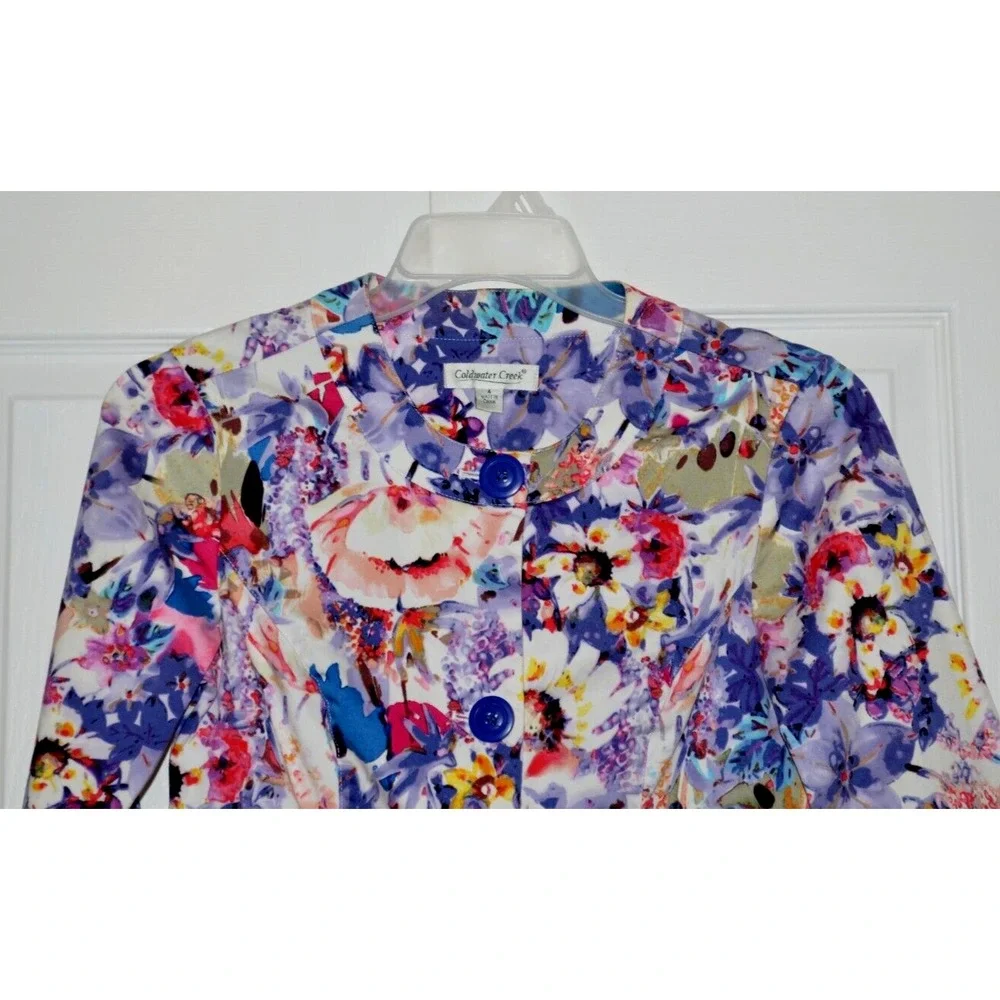 Coldwater Creek Jacket Women's Size 4 Multicolor Floral 3/4 Sleeve Button Front‎